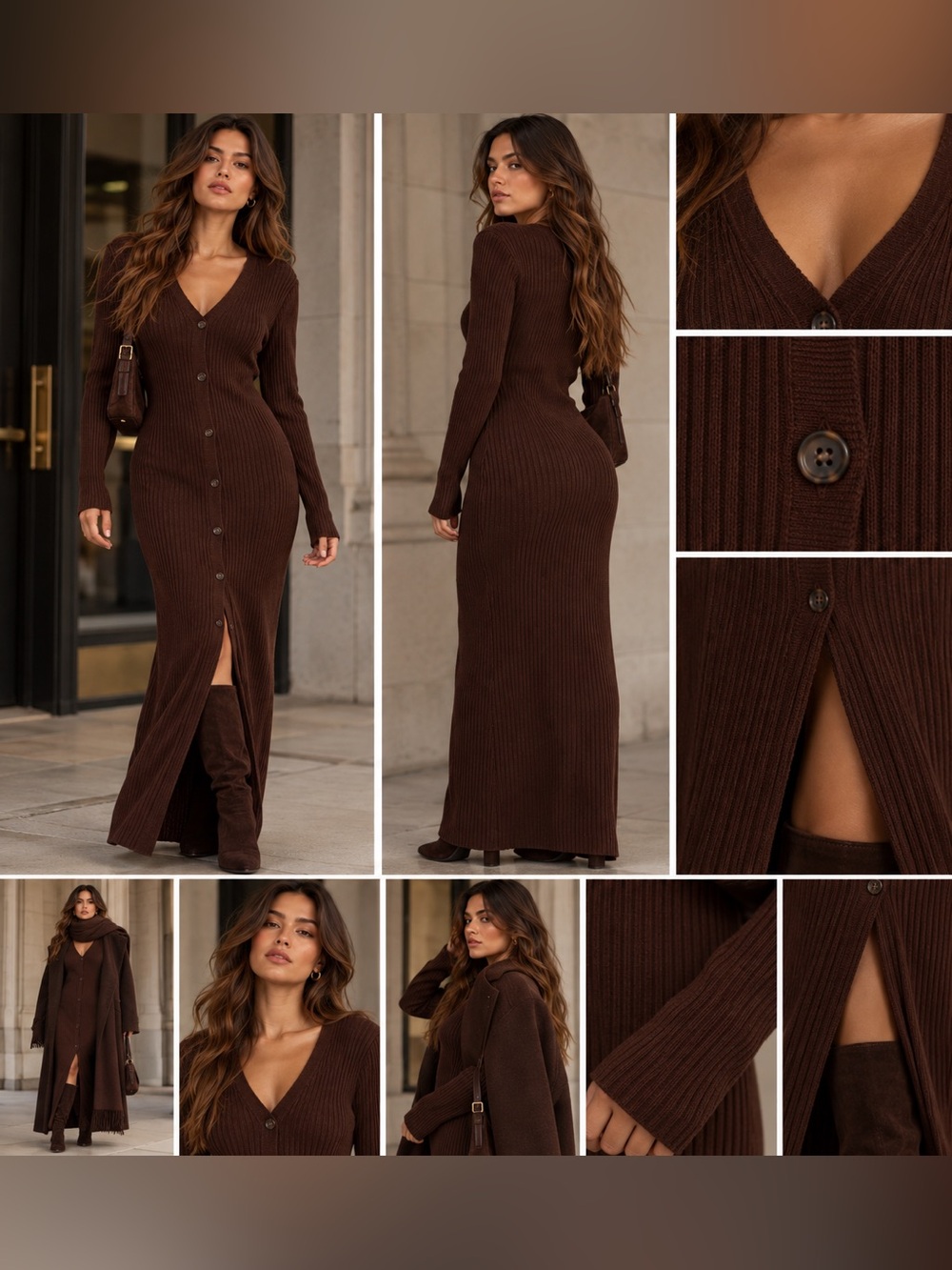 Victoria's Secret Ribbed Button-Front Maxi Dress in Brown Sz M NWT